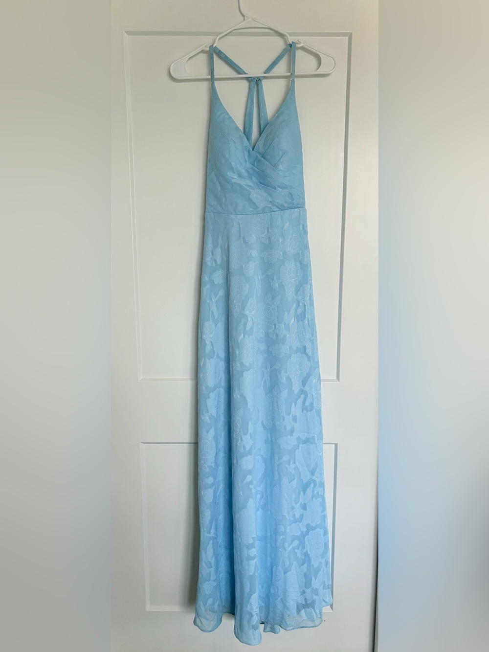 Azazie Sky Blue Floral Jacquard Maxi Dress